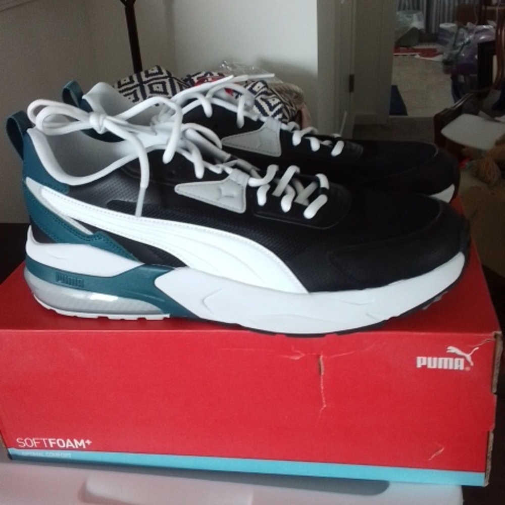 Puma Black and White Sneakers with Teal Highlights